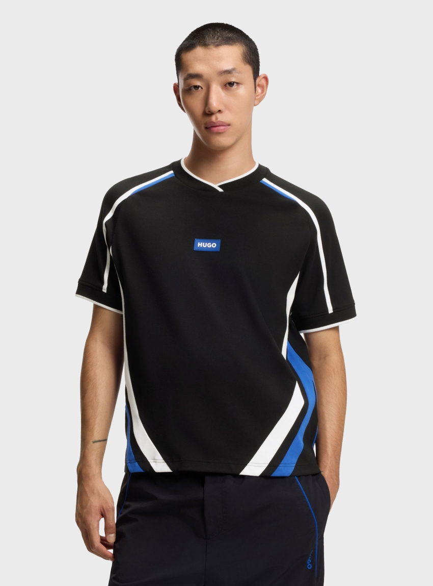 HUGO Stretch-Cotton T-Shirt With Contrast Details Nalomat - Black