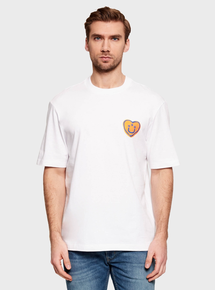 HUGO Cotton-Jersey T-Shirt With Heart Logo  Nalentinio - White