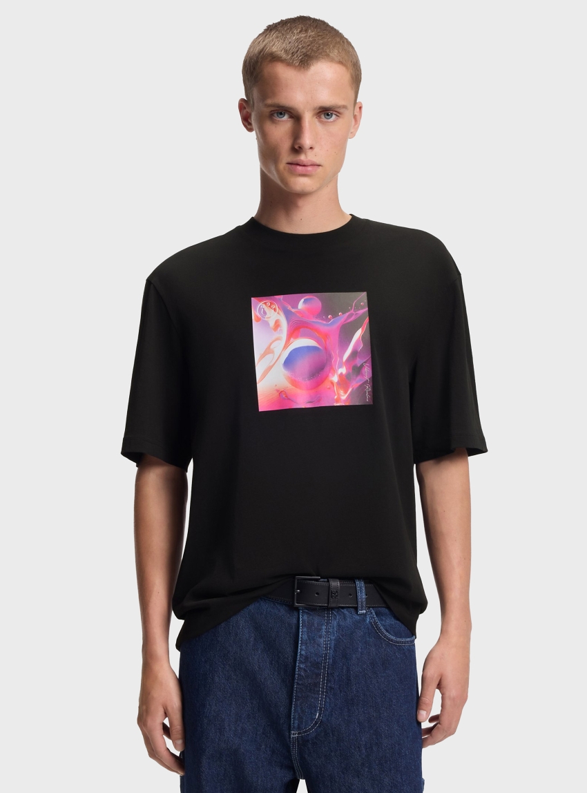 HUGO Cotton-Jersey T-Shirt With Colourful Artwork  Nimpolix - Black