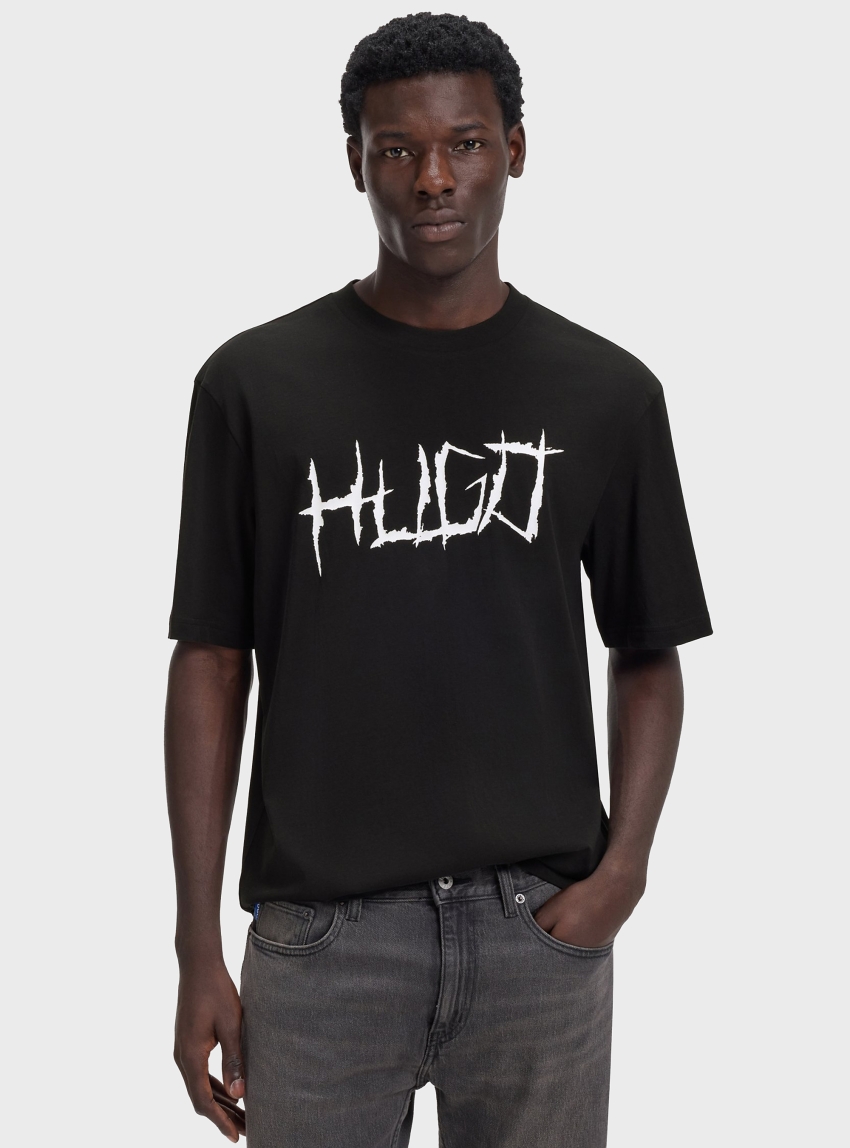 HUGO Cotton-Jersey T-Shirt With Logo Artwork  Namerix - Black
