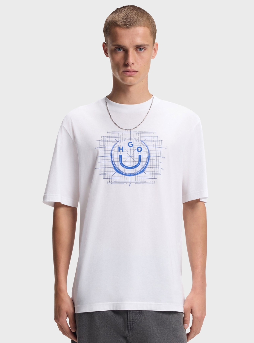 HUGO Cotton-Jersey T-Shirt With Logo Artwork  Namerix - White