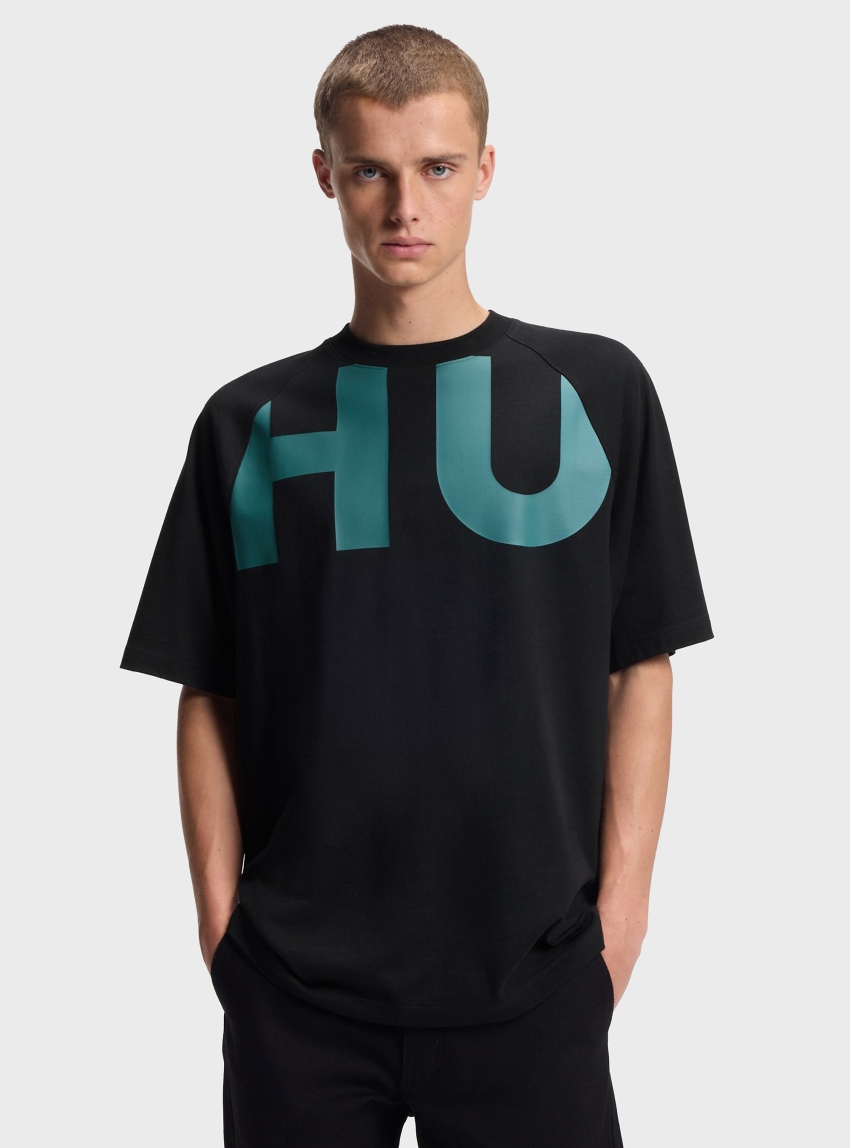 HUGO Loose-Fit T-Shirt In Cotton Jersey With Wraparound Logo  Nalftee - Black