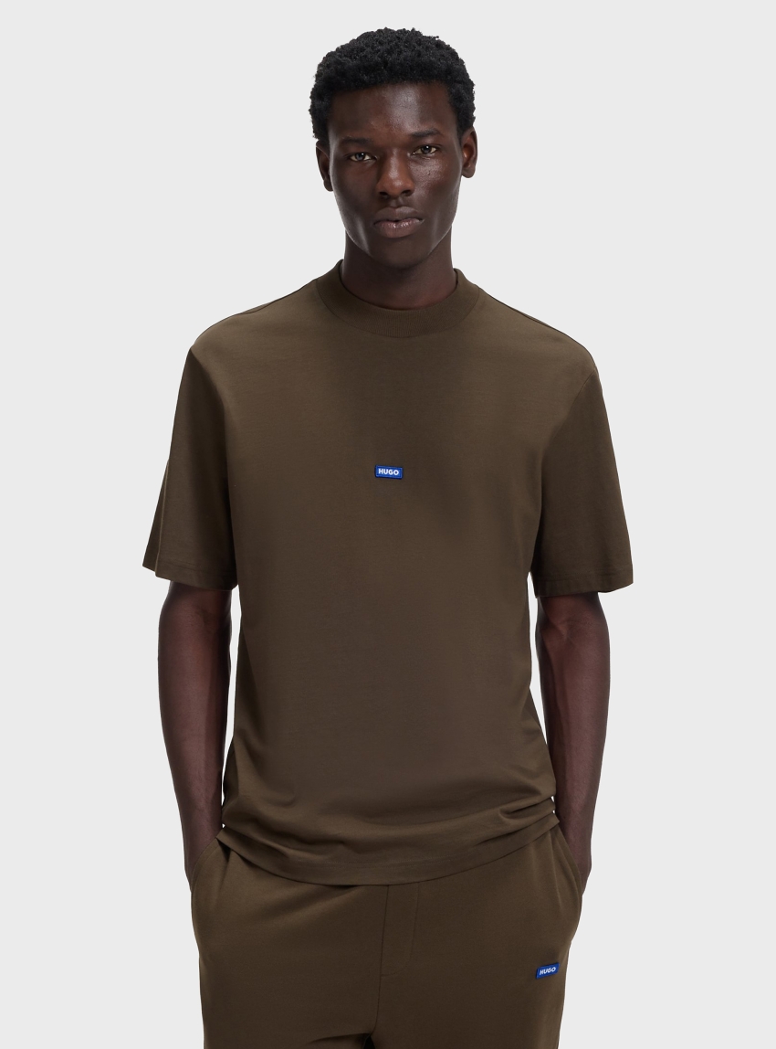 HUGO Cotton-Jersey T-Shirt With Blue Logo Patch Nieros - Brown