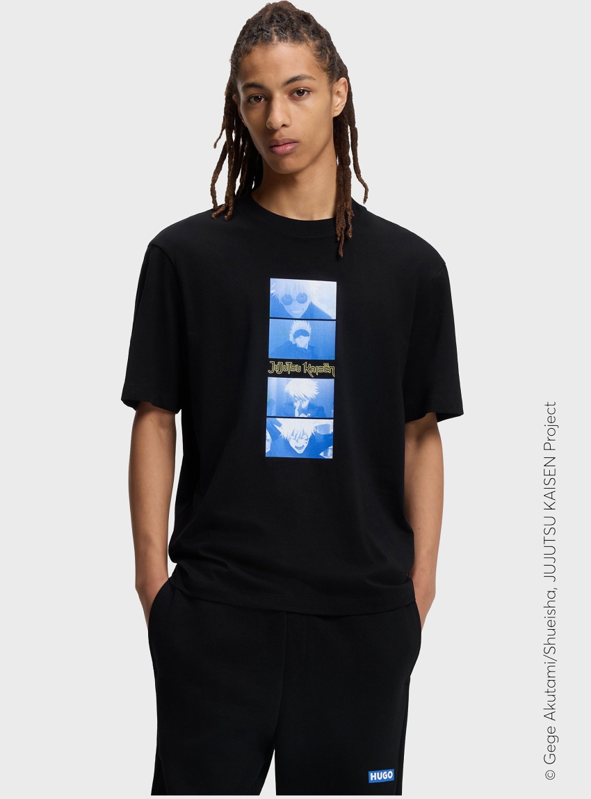 HUGO X Jujutsu Kaisen T-Shirt With Saturo Gojo Print  Nuley_JJK - Black