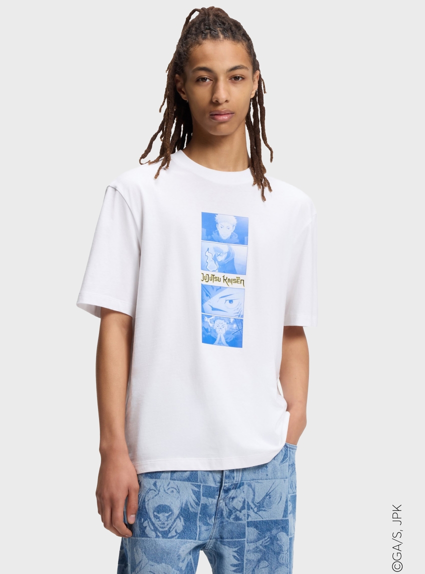 HUGO X Jujutsu Kaisen T-Shirt With Saturo Gojo Print  Nuley_JJK - White
