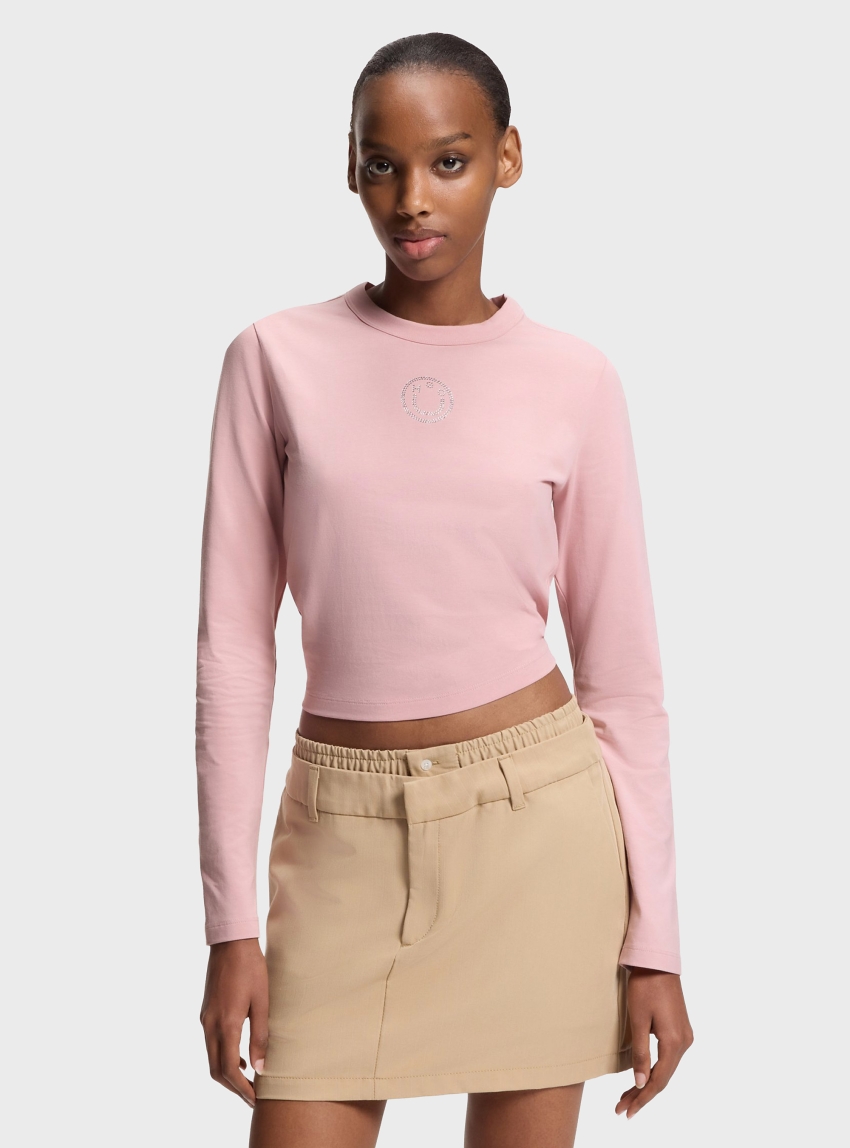 HUGO Stretch-Cotton Top With Rhinestone Happy Logo  Daliriee_B - Pink