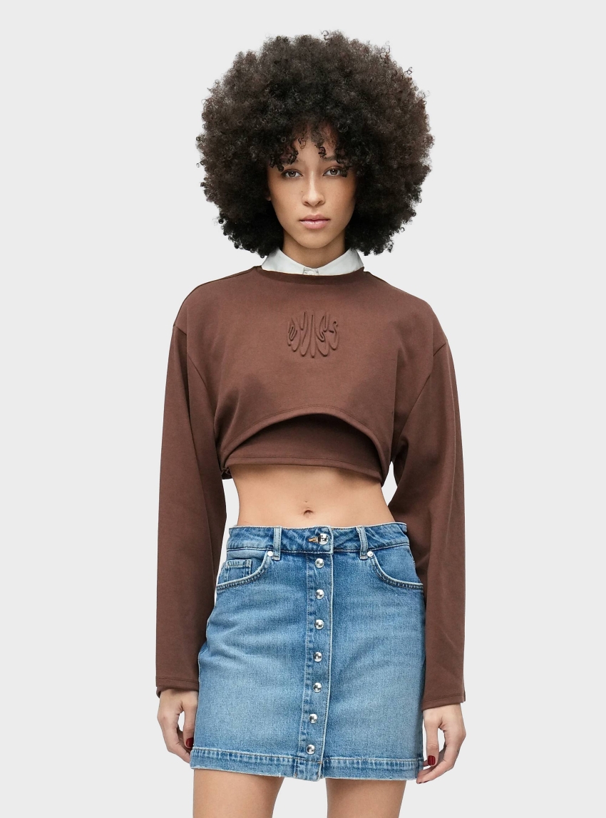 HUGO Cropped Top With Logo Artwork Daleisy_B - Brown