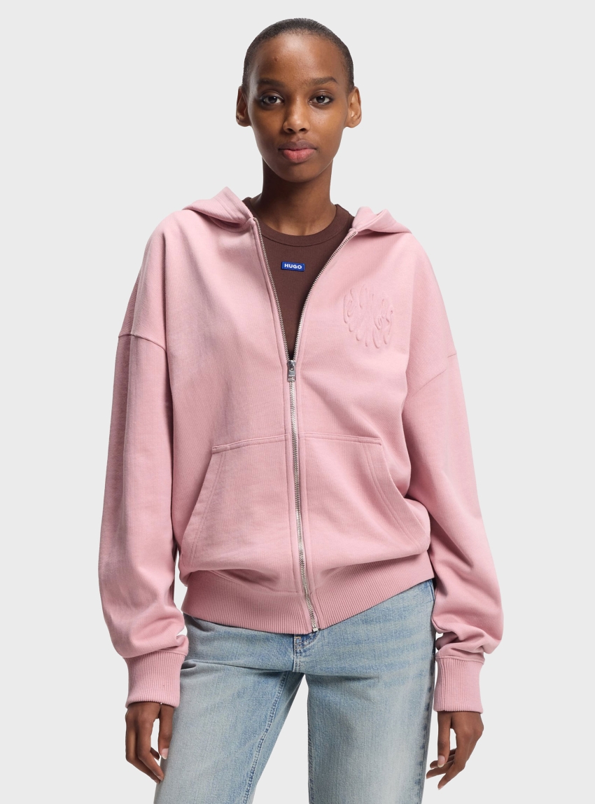 HUGO Cotton-Terry Zip-Up Hoodie With Embossed Logos  Doa_B_3 - Pink