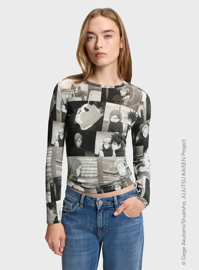 HUGO X Jujutsu Kaisen Top With Character Prints  Diraluna_B_JJK - Black & White