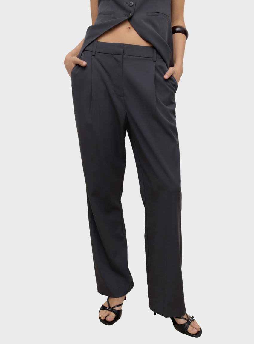 Vero Moda Aware Viga High Waist Trousers - Dark Grey Melange