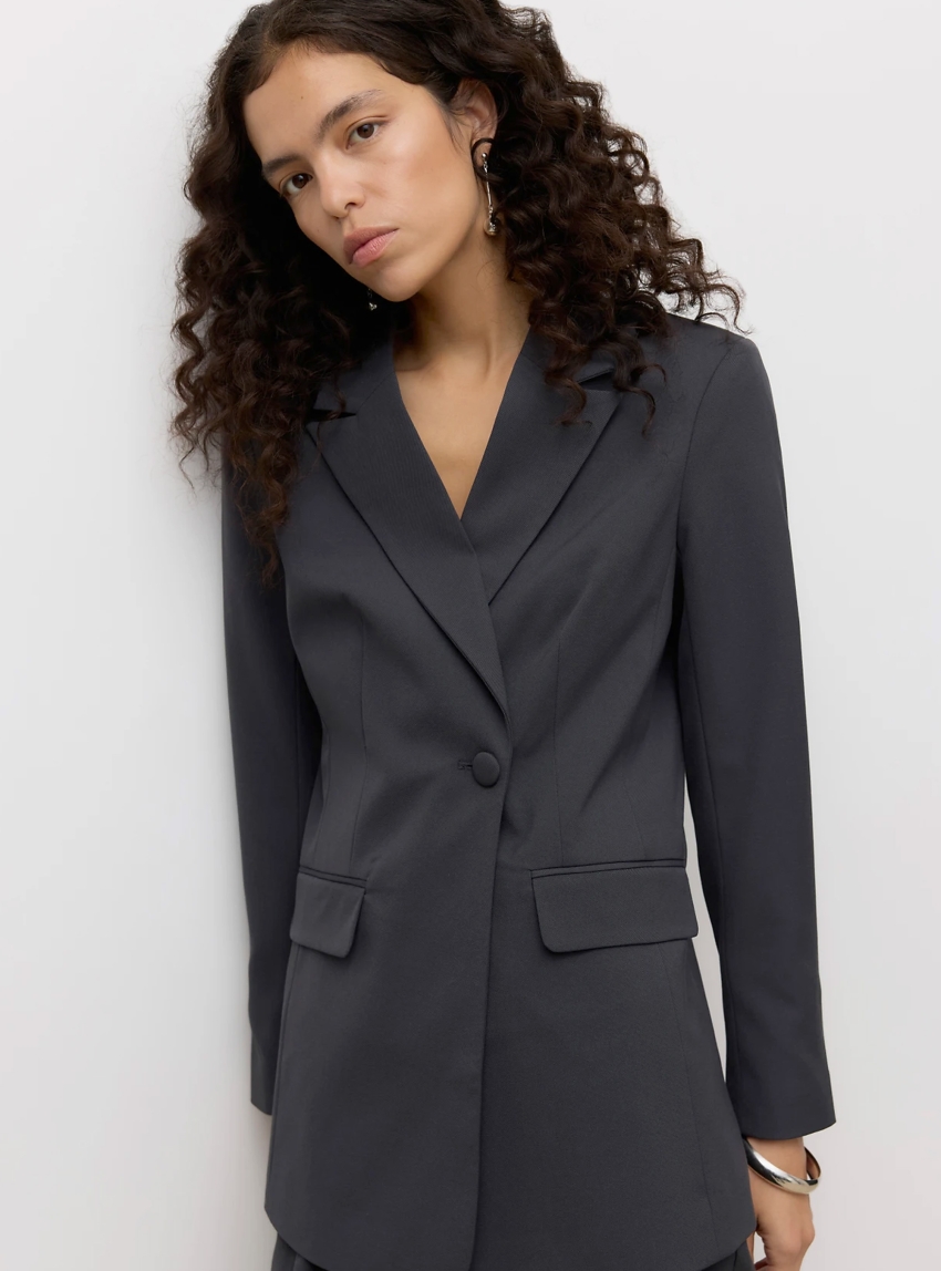 Vero Moda Aware Viga Regular Fit Blazer - Dark Grey Melange