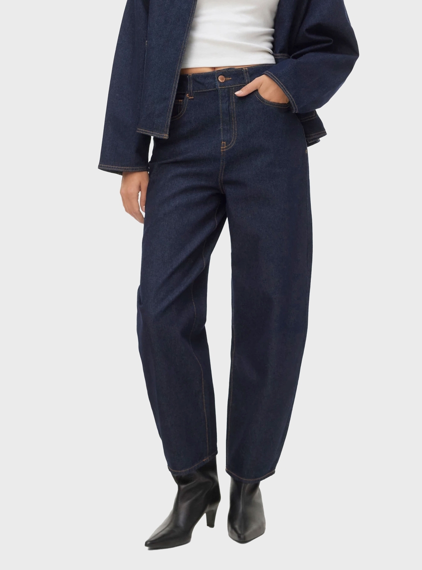 Vero Moda Aware Eveline High Rise Barrel Jeans - Dark Aged Denim