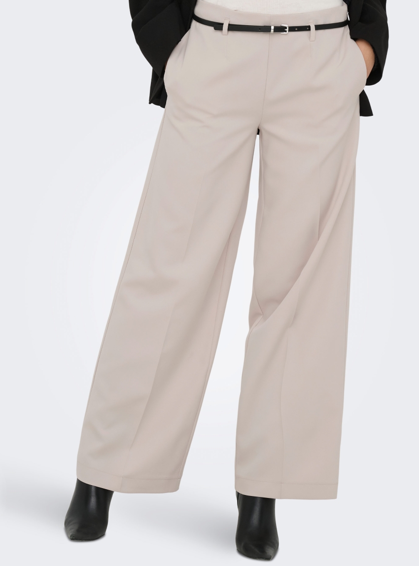 Only Malika Mid Waist Belt Pants - Pumice Stone
