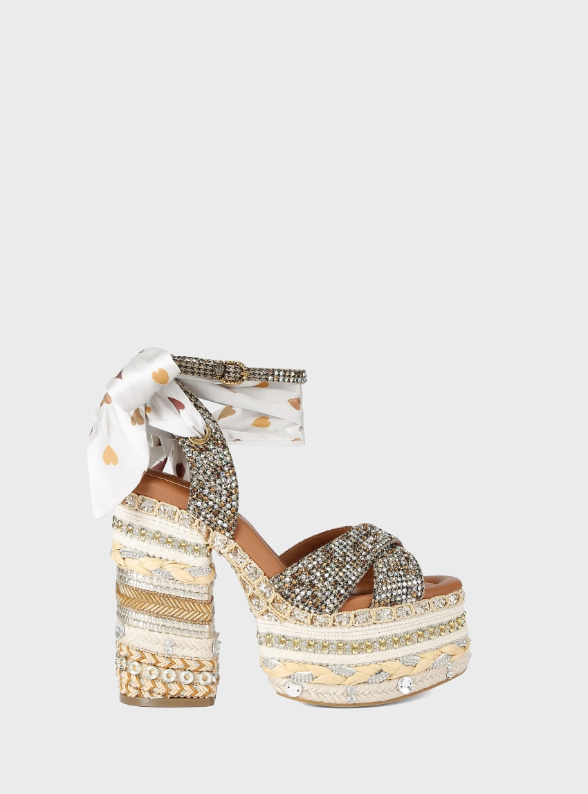 Kurt Geiger Chelsea Scarf Platform Heels - Beige