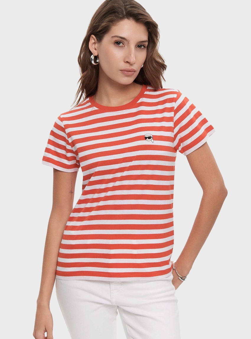 Karl Lagerfeld Ikon Striped T-Shirt - Orange Red