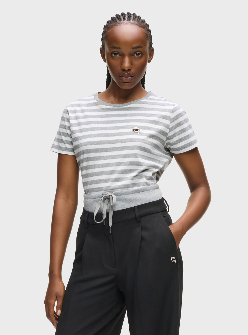 Karl Lagerfeld Ikon Striped T-Shirt - Grey