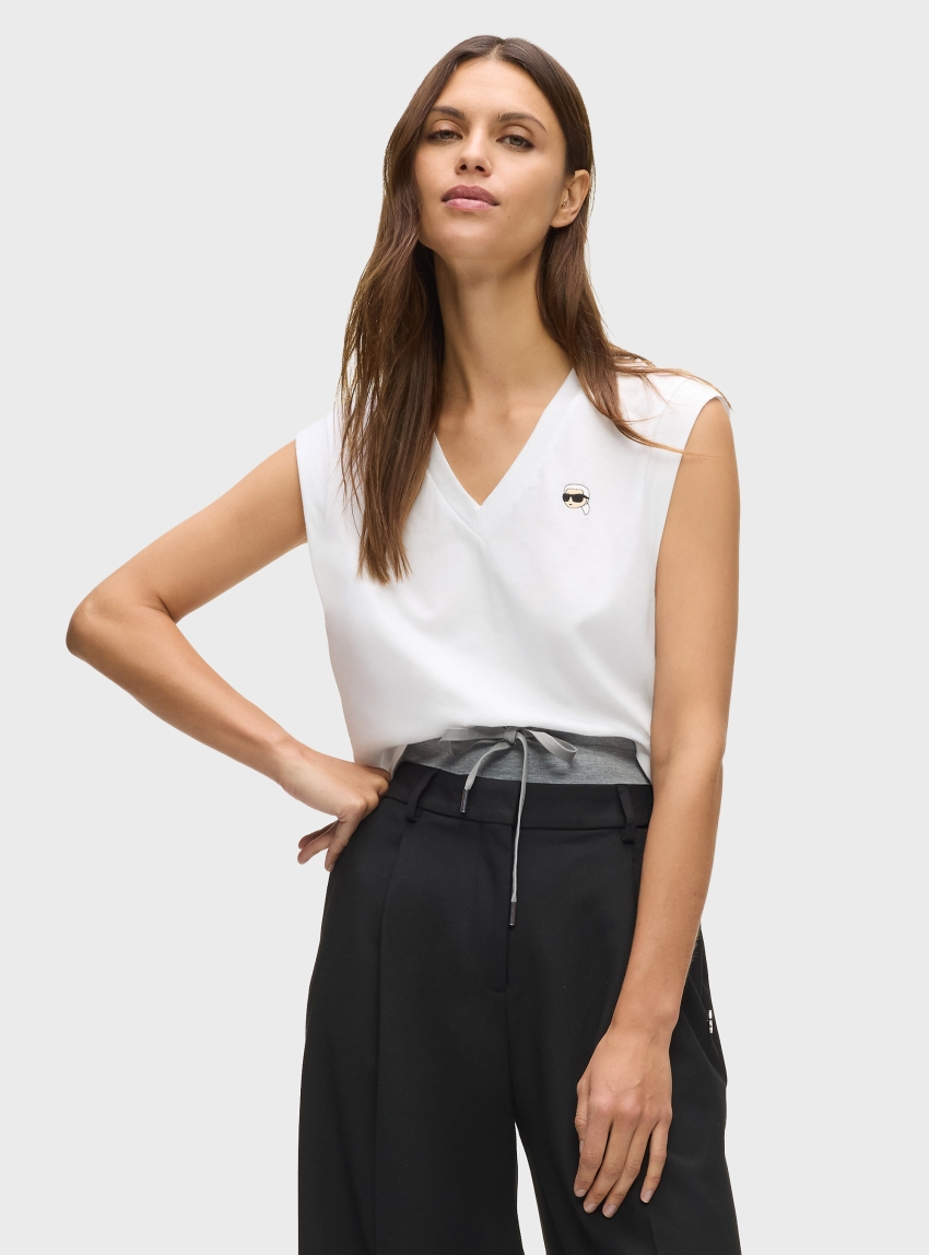 Karl Lagerfeld Ikon V-Neck Tank Top - White
