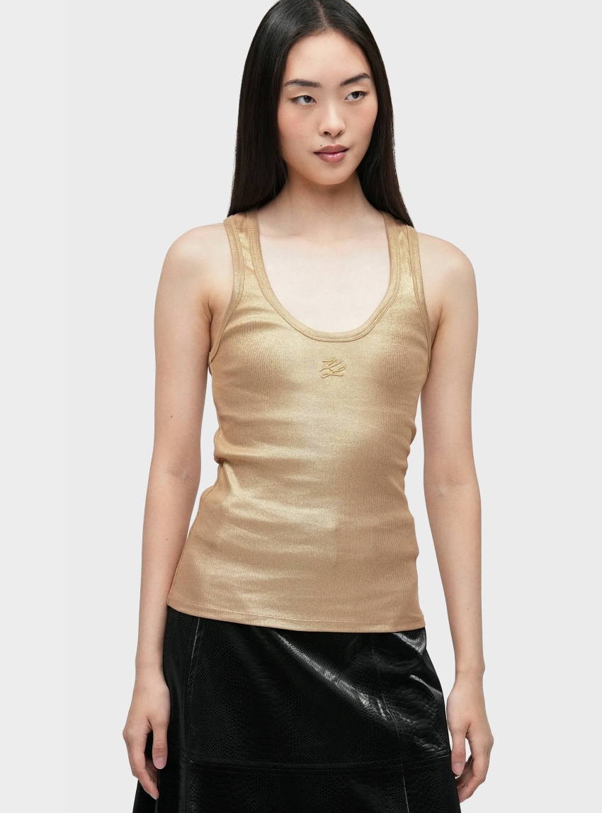 Karl Lagerfeld Coated Ribbed Tank Top - Gold