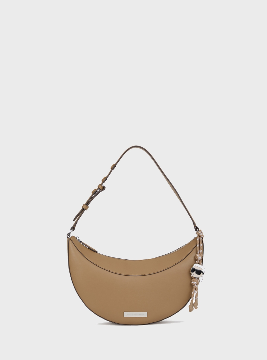 Karl Lagerfeld Ikon Smooth Halfmoon Shoulder Bag - Dark Beige
