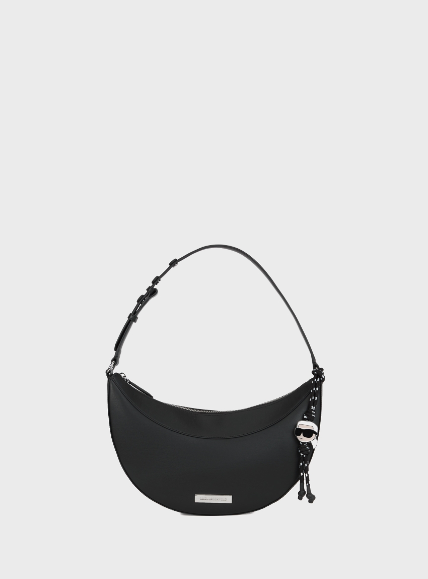 Karl Lagerfeld Ikon Smooth Halfmoon Shoulder Bag - Black