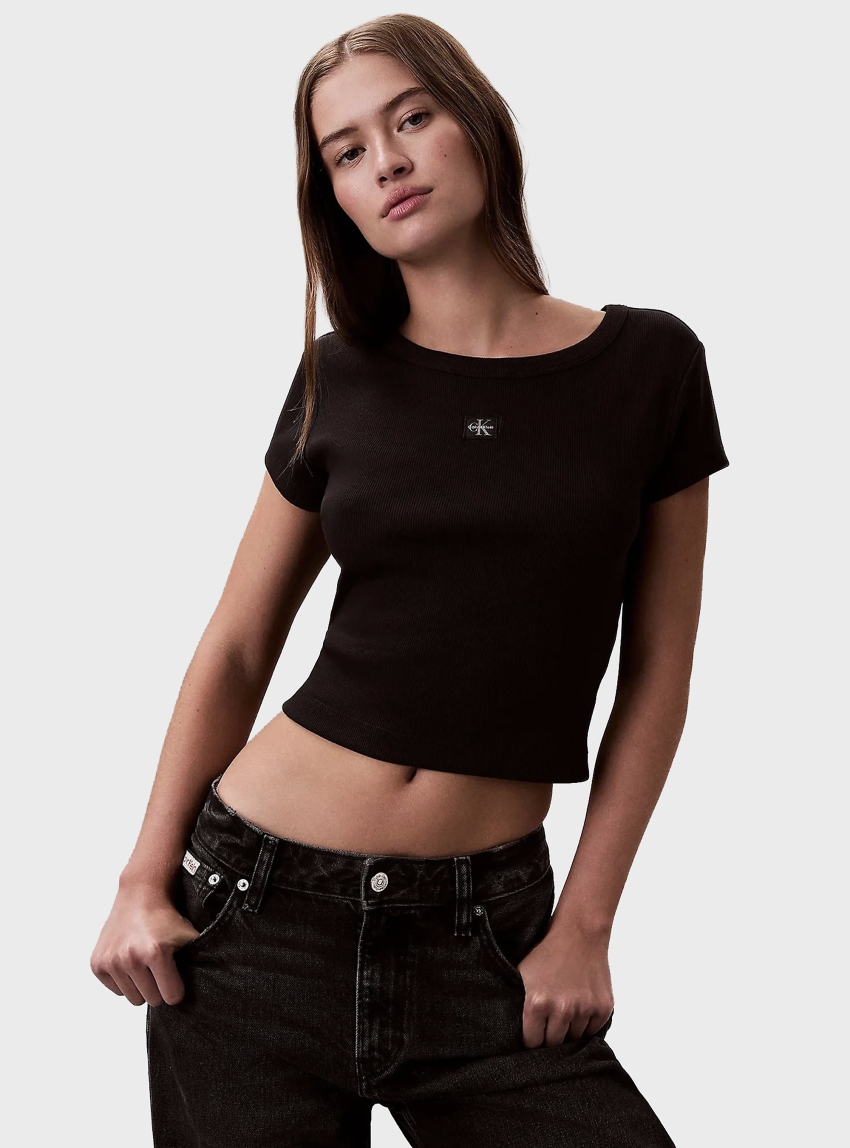 Calvin Klein Slim Ribbed Cotton Badge T-shirt - Black