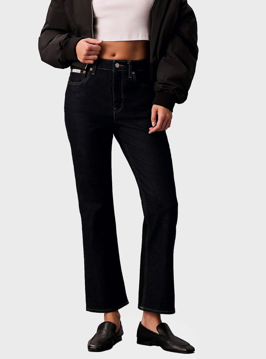 Calvin Klein Cropped High Rise Flared Jeans - Black Denim