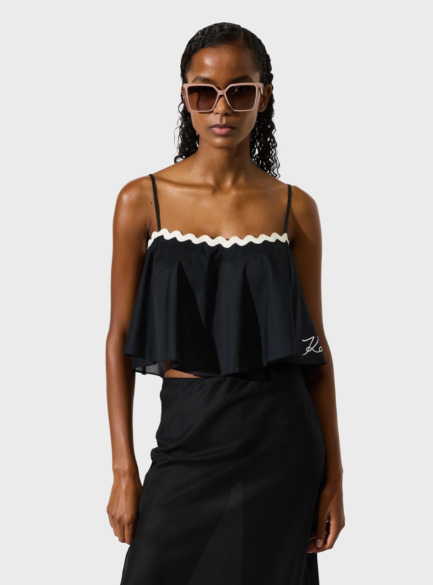 Karl Lagerfeld Scallop Beach Cropped Top - Black