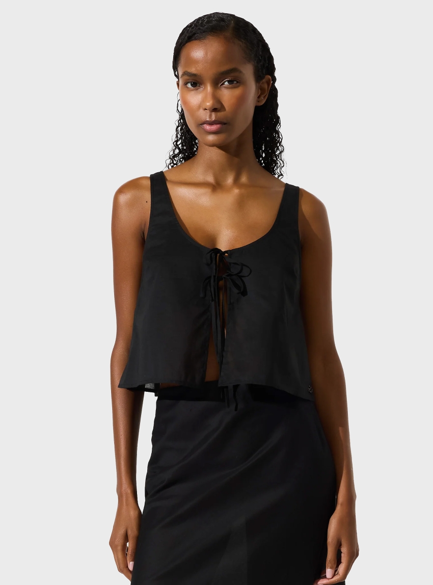 Karl Lagerfeld Tie-Front Beach Top - Black