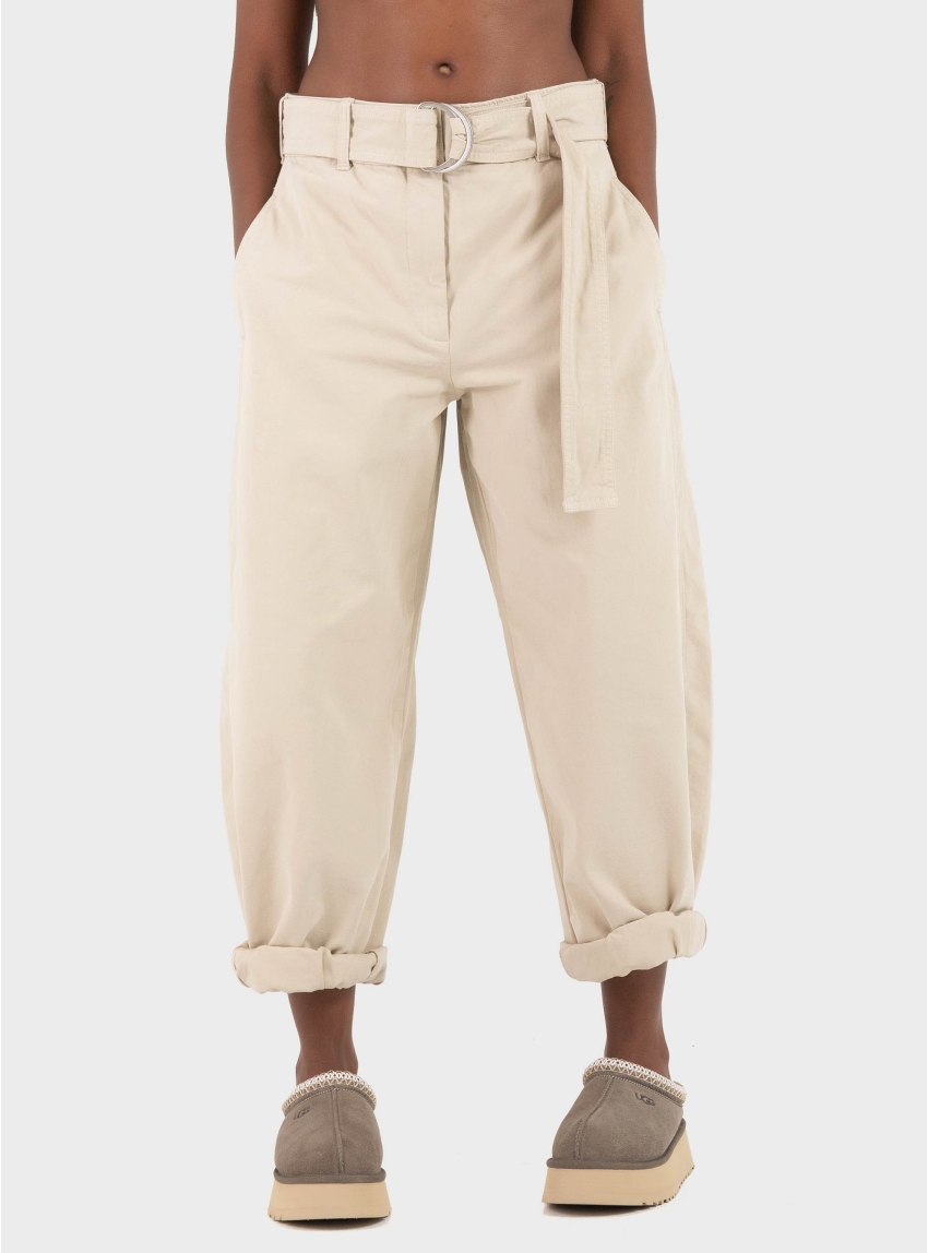 Calvin Klein Cotton Relaxed Belted Pants - Beige