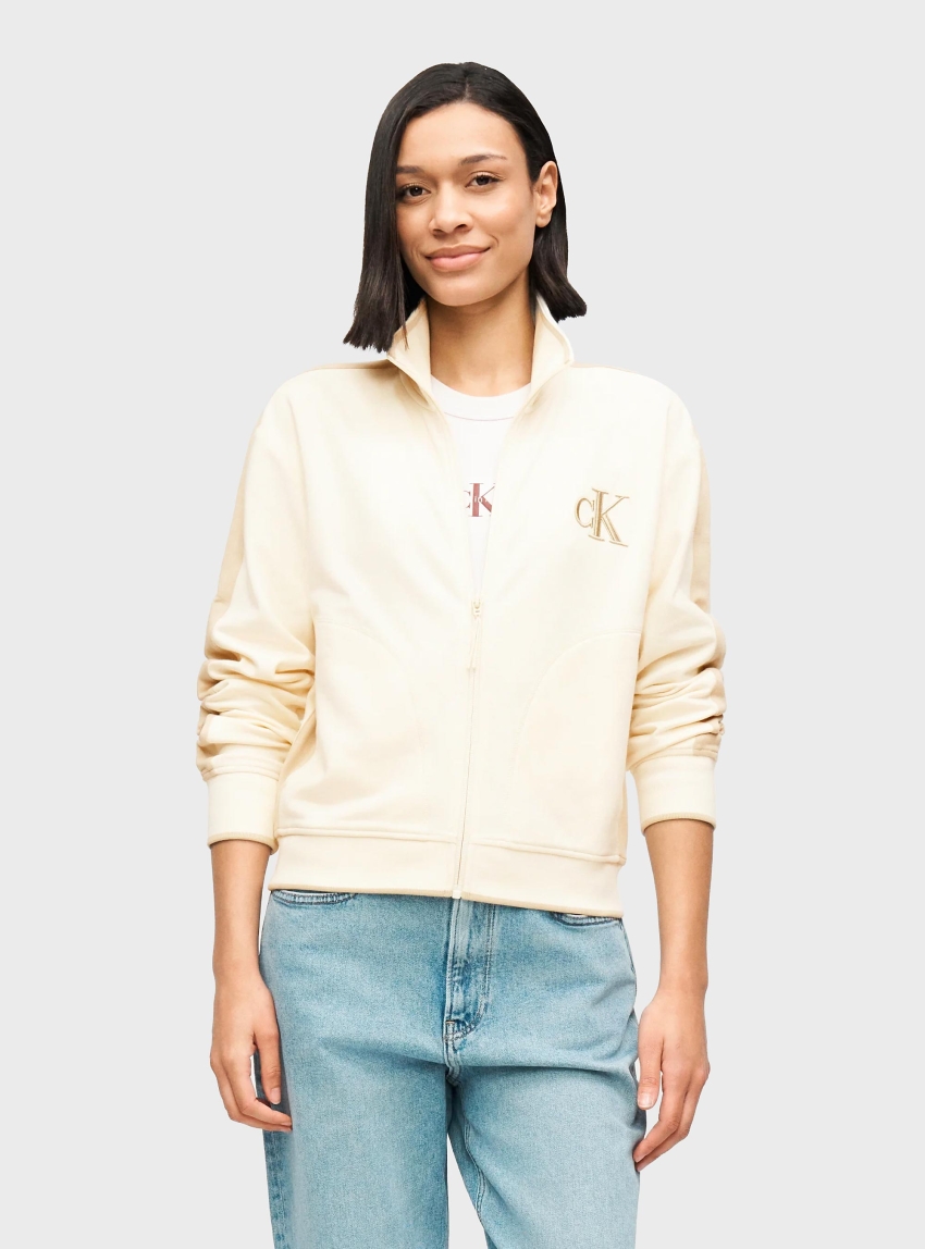 Calvin Klein STRETCH TERRY TRACK JACKET - Off White