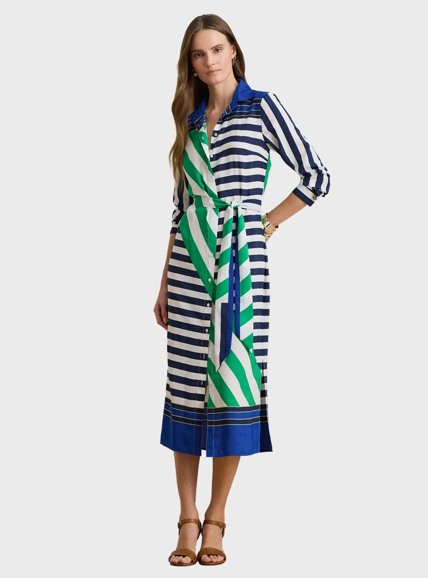 LAUREN Ralph Lauren Striped Crepe Shirtdress - Multi Colors