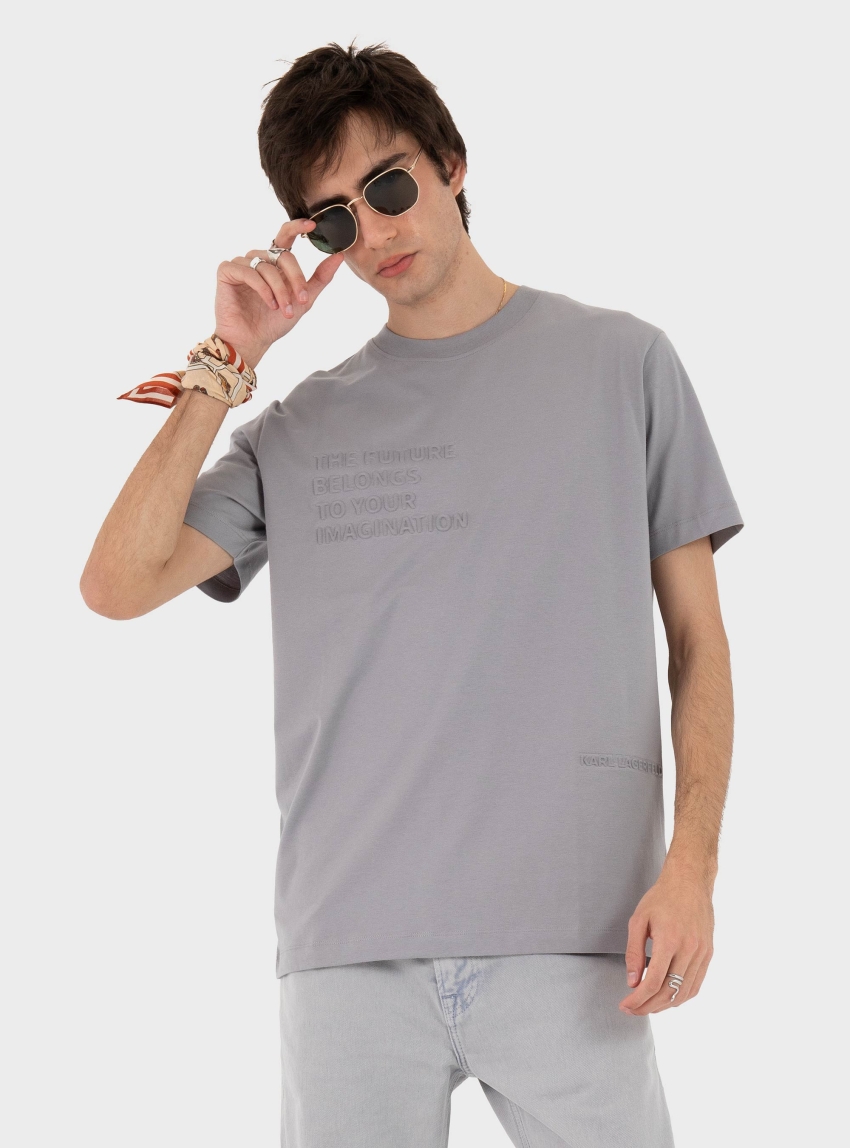 Karl Lagerfeld Embossed Quote T-Shirt - Dark Grey