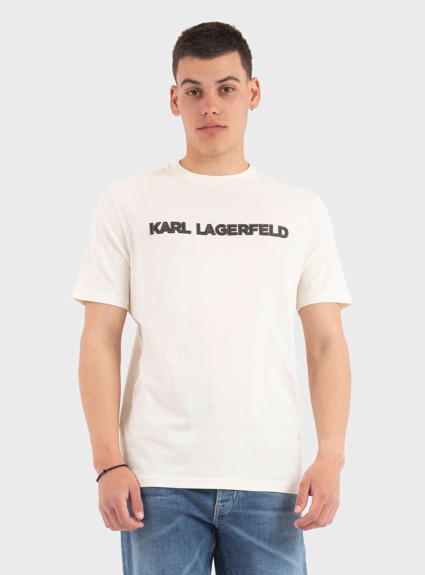 Karl Lagerfeld Faux Leather Logo T-Shirt - Off White