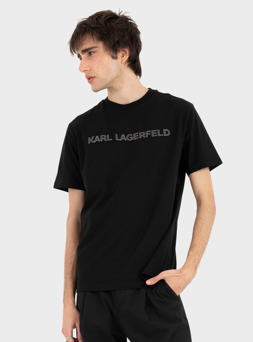 Karl Lagerfeld Faux Leather Logo T-Shirt - Black