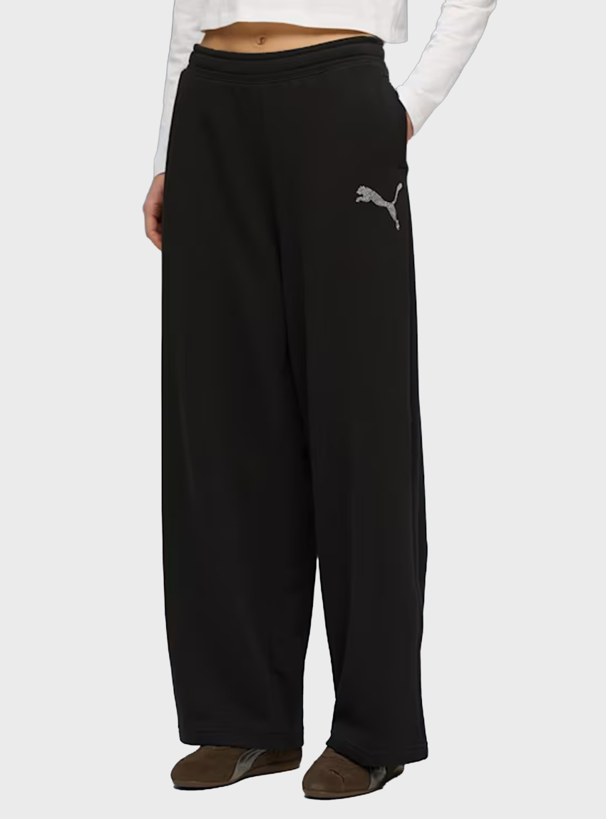 PUMA GRAPHIC LEO LUXE Bedazzled Slouchy Pants - Black