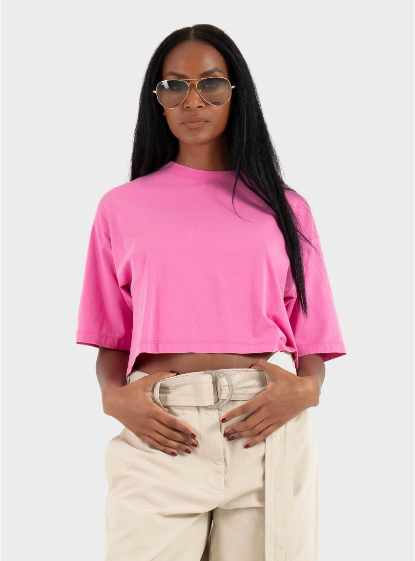 JJXX Andrea Loose Cropped Wash Tee - Hot Pink