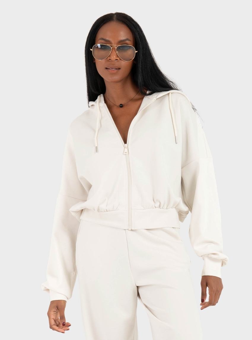 Only Alina Zip Hoodie - Ecru
