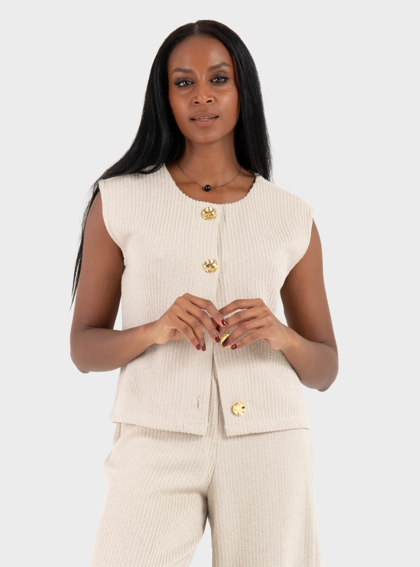 Only Vicki Button Sweat Vest - Pumice Stone