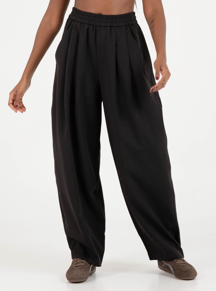 Only Mariela Mid Waist Baggy Barrel Pants - Black