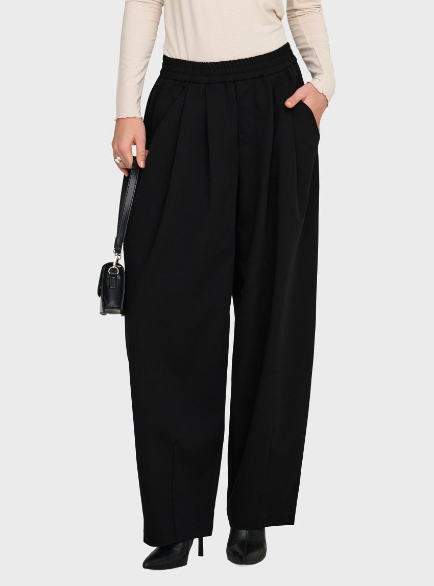 Only Mariela Mid Waist Baggy Barrel Pants - Black