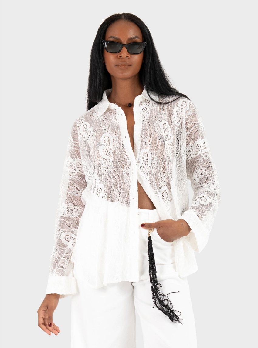 Only Newlina Grace Shaine Shirt - White