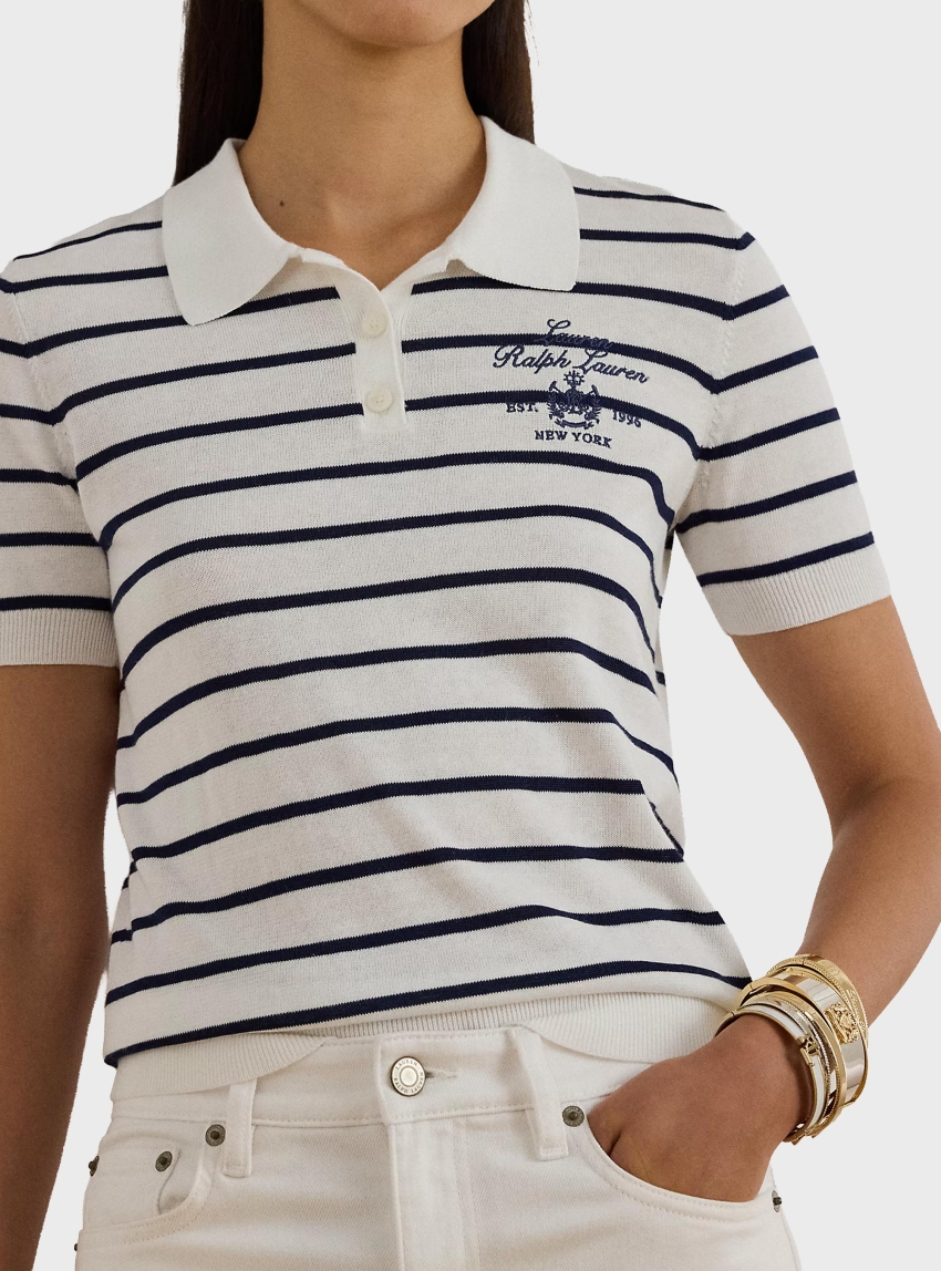LAUREN Ralph Lauren Striped Cotton-Blend Polo Jumper - White