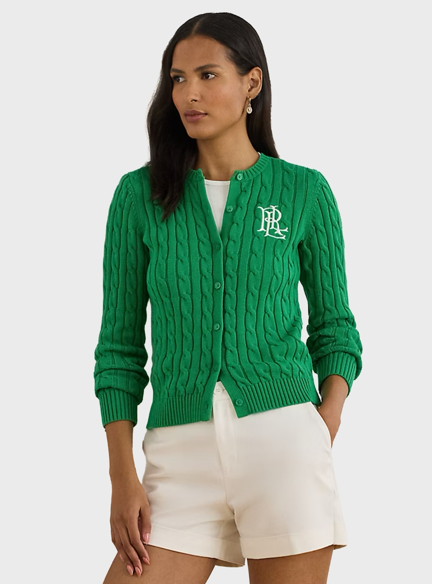 LAUREN Ralph Lauren Cable-Knit Cotton Cardigan - Green