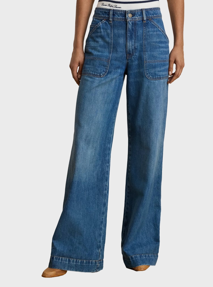 LAUREN Ralph Lauren High-Rise Wide-Leg Jeans - Dark Aged Denim