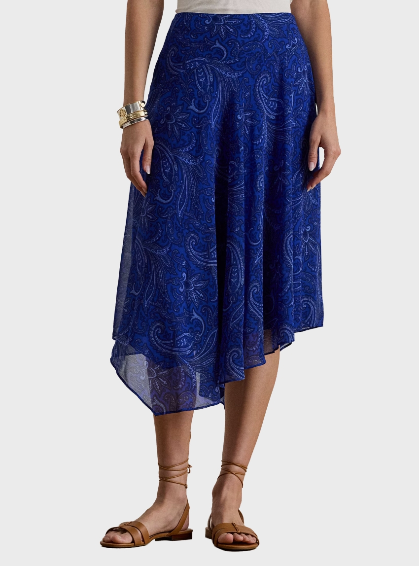 LAUREN Ralph Lauren Paisley Georgette Handkerchief Skirt - Blue