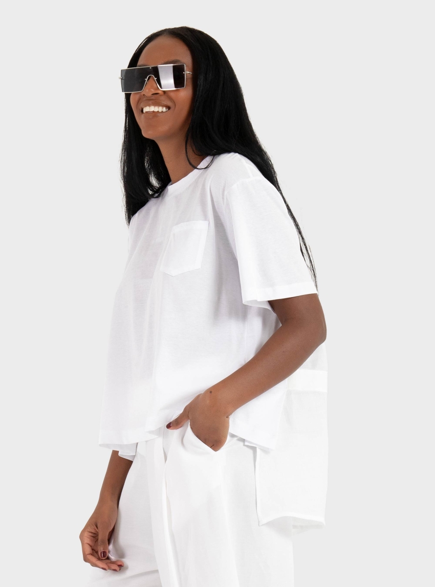 Mei Mei J Mixed  Fabrics T-Shirt - White