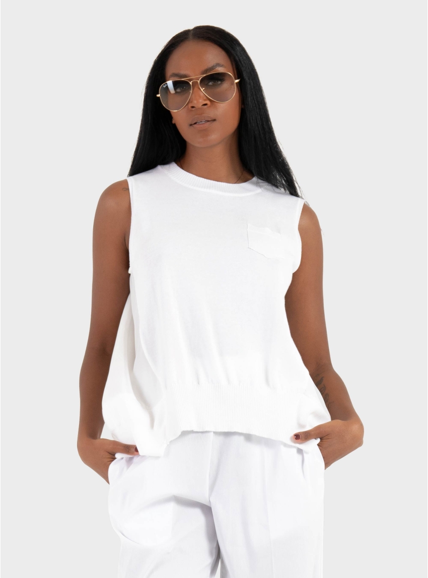 Mei Mei J Mixed Fabric Top - White