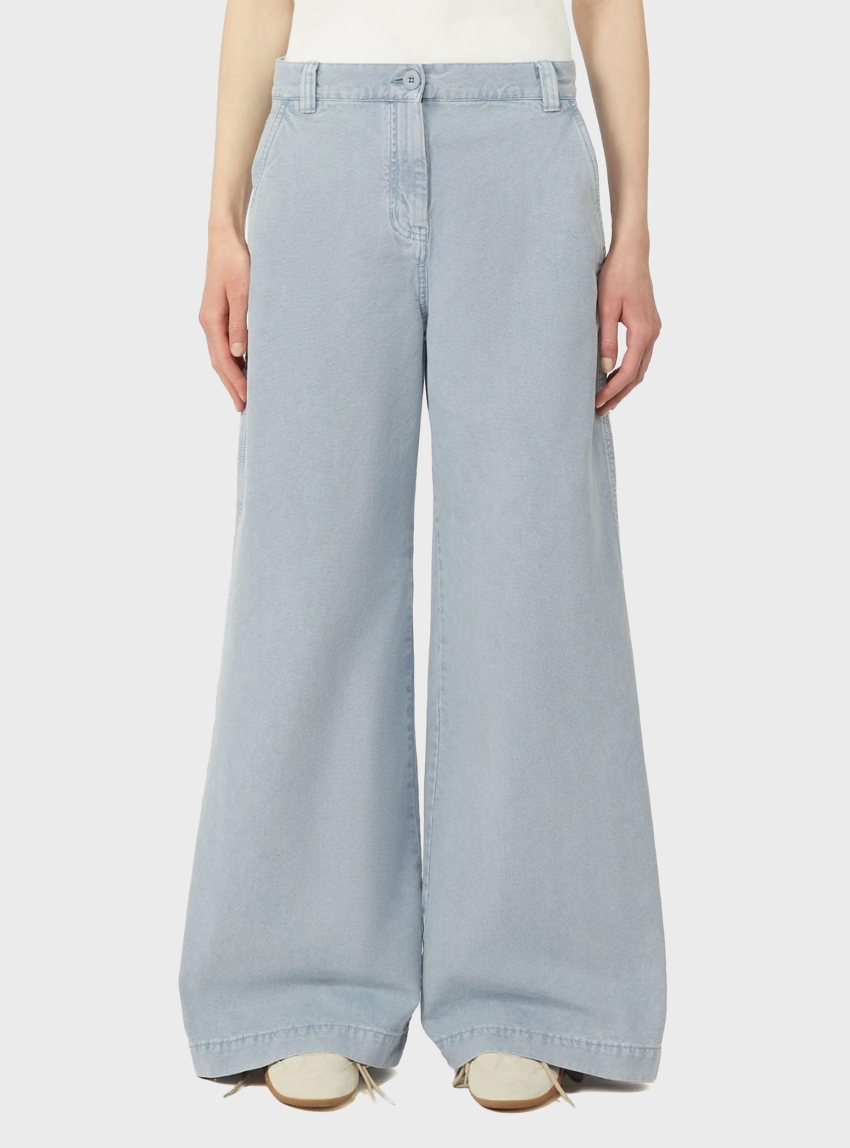Weekend Max Mara Cotton canvas wide-leg trousers SKIPPER - Light Blue