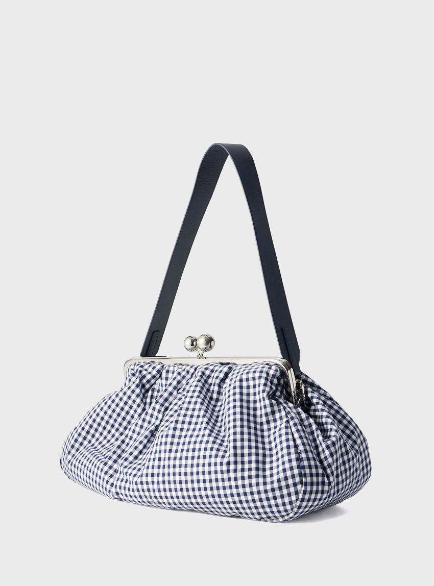 Weekend Max Mara Large gingham cotton Pasticcino Bag BETA - Tartan Blue