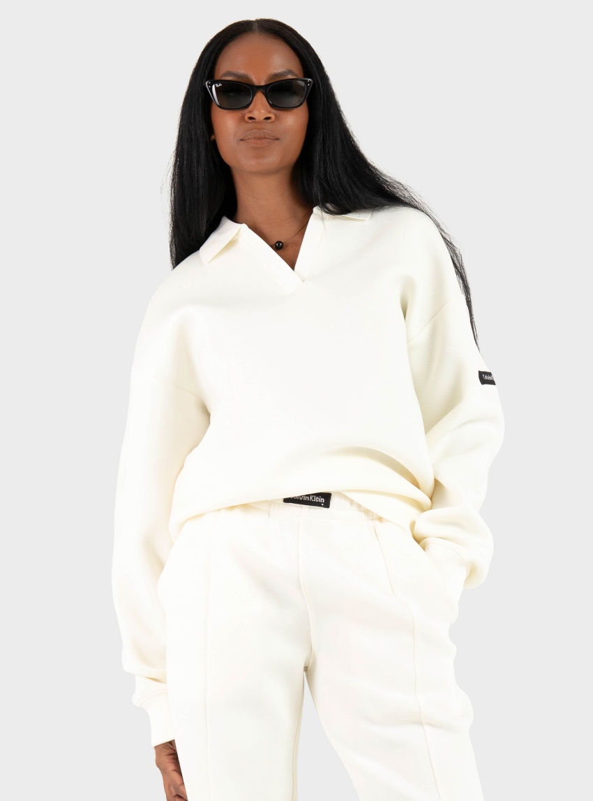 Calvin Klein Oversized Scuba Polo Top - Ecru